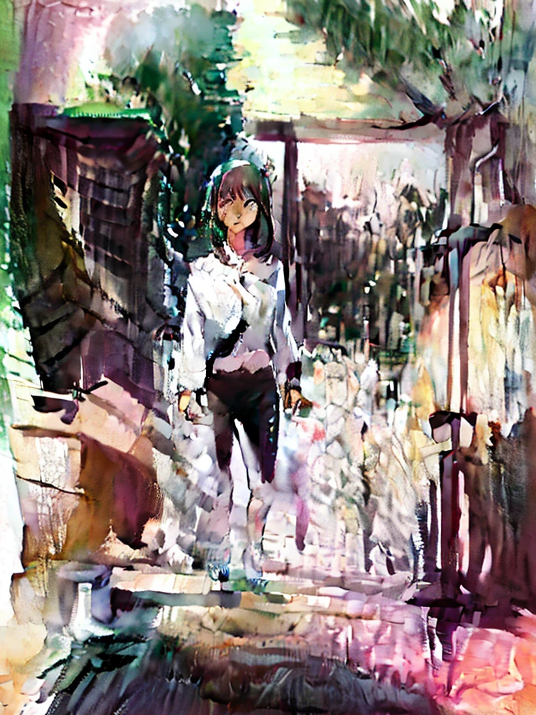 make a 7 year old girl, cornered while boys bully her (bullies) surround her, laughing and teasing. She shrinks, trying not to cry. The girl is brunette, short brown hair, and with big, starry eyes, but due to fear, the spatial eye disappears