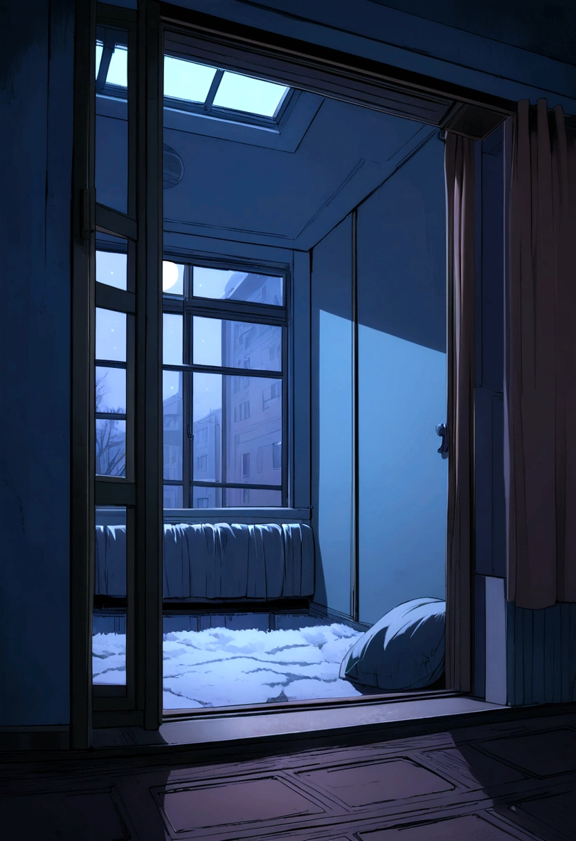 Window from inside. An old Soviet apartments in a night tense winter 