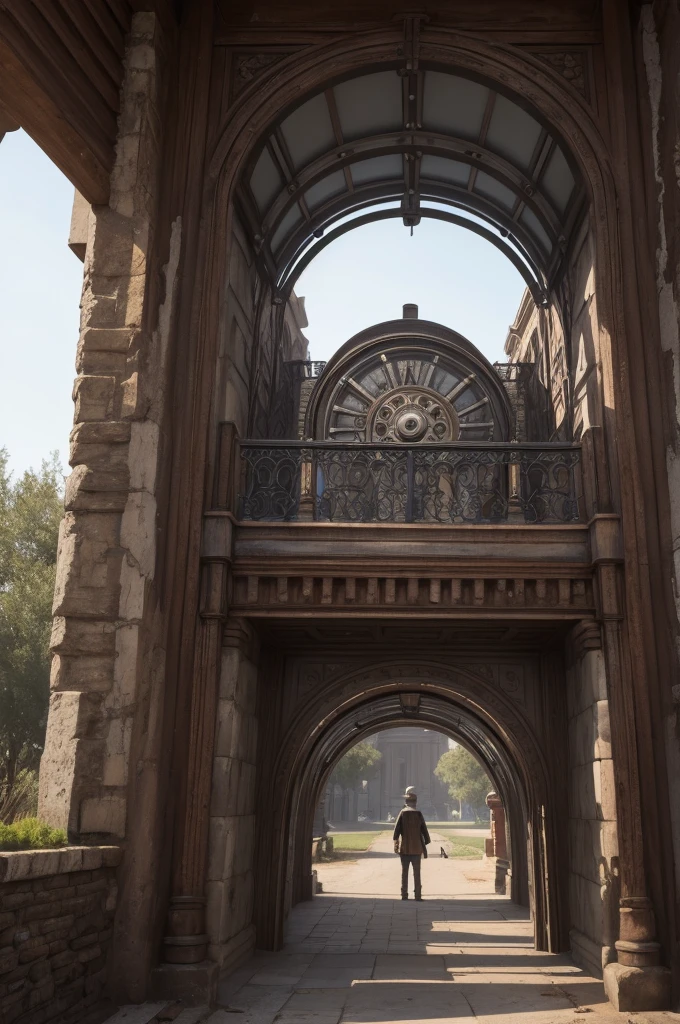 a time travel portal made from an iron mechanism 