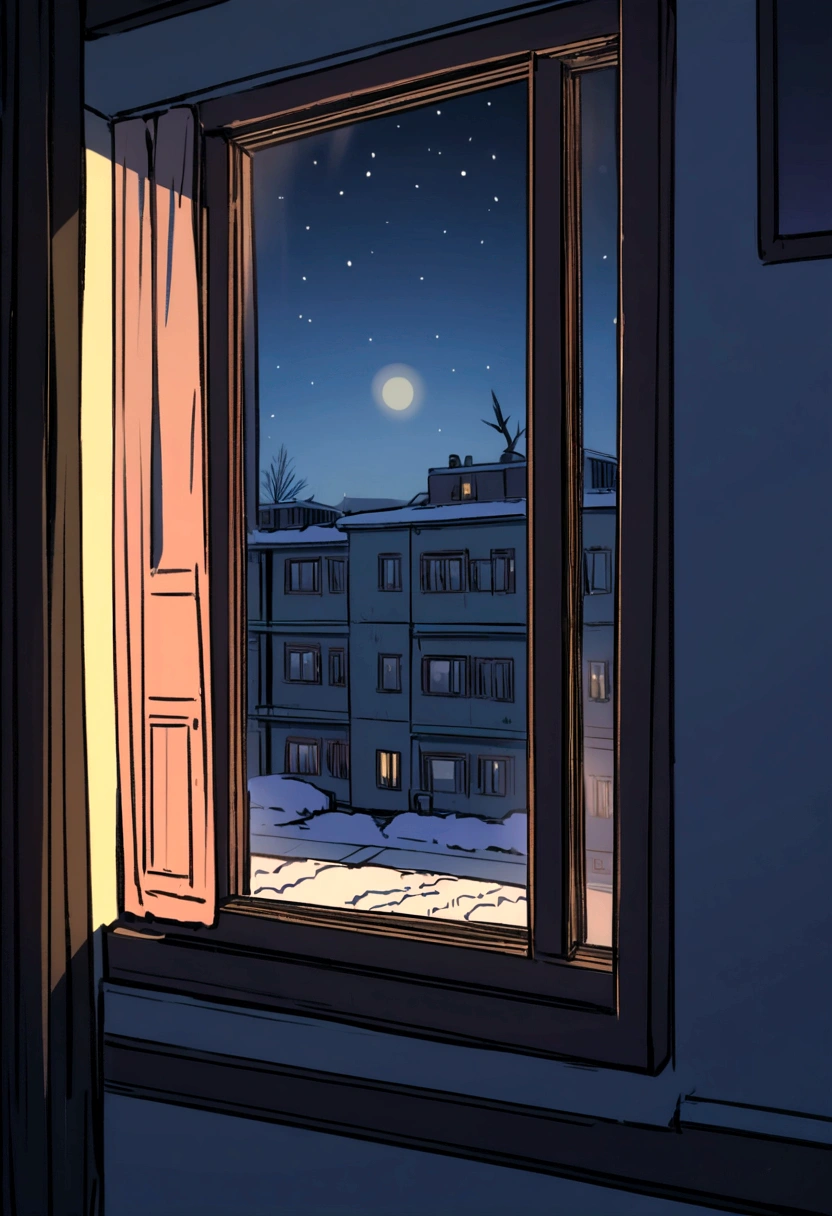 Window from inside. An old Soviet apartments in a night tense winter 