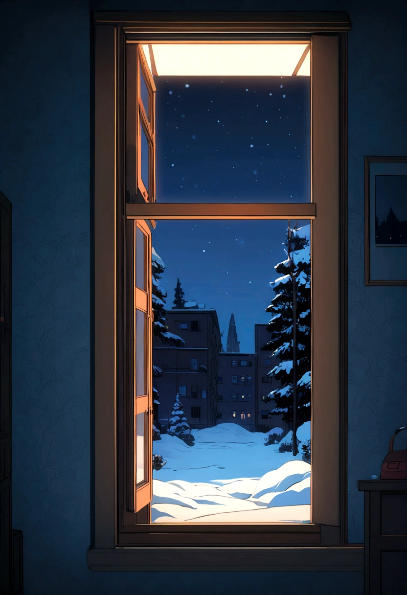Window from inside. An old Soviet apartments in a night tense winter