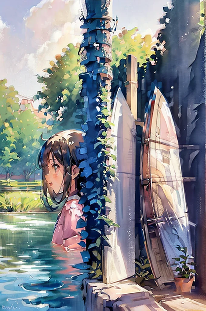 make a 7 girl, cornered while boys bully her (bullies) surround her, laughing and teasing. She shrinks, trying not to cry. The girl is brunette, short brown hair, and with big, starry eyes, but due to fear, the spatial eye disappears
