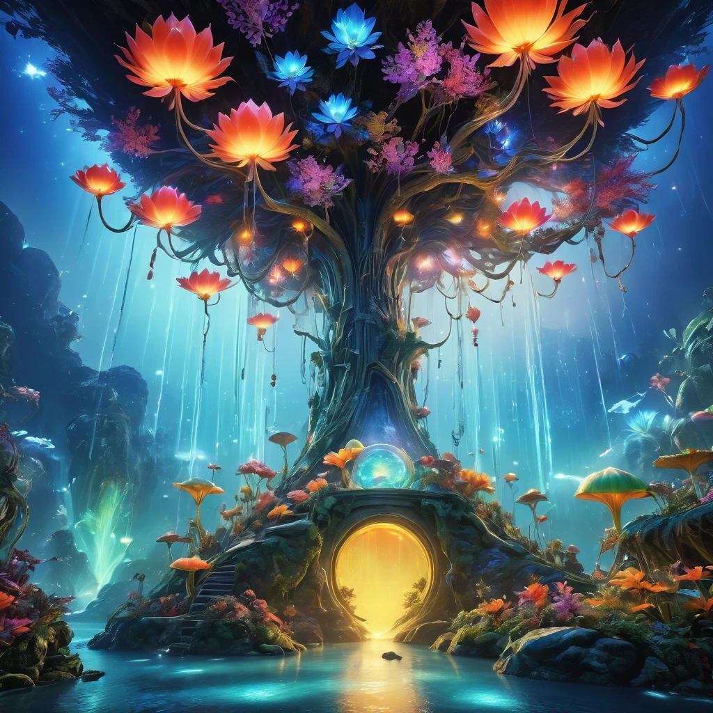 Surreal and exotic landscapes,Beautiful everywhere、Vibrant、colorful。The screen shows々Strange alien flowers of all shapes and sizes are projected.,A wide variety of tasty alien fruits。Best image quality,Resolution is 4K or 8K,Capture every detail perfectly。The pictures are very detailed,Presented in a realistic way,Delivering a truly immersive experience。This work combines illustration techniques with 3D rendering.,Visually stunning、A work of excellent craftsmanship。Bright colors,Enhance the surreal atmosphere of the landscape。The lighting design is very detailed,Showing complex changes in light and shadow,Add layers and depth to your scenes。This work arouses curiosity and awe in the viewer.。,Transporting the audience to a magical and surreal world,Where natural beauty takes on a whole new meaning。