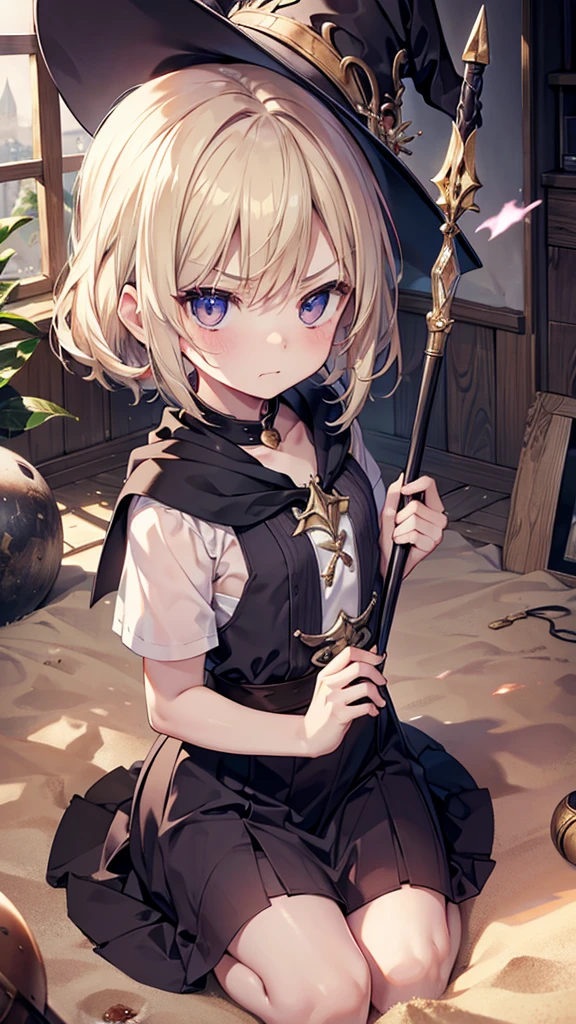 Highest quality、High resolution、masterpiece、nsfw、Angry、little nipple、Glare、little eyes，battlefield、war、scratch、Sand Dust、((Wizard&#39;s wand、Sit down))、(((bukkake:1.5、cum on face、com on body)))、hair volume down，Are thin、、nsfw，((spoken heart，cum on face:1.2、cum on body:1.2))、slim body，sad、((、cum on body，Bukkake、facial))、、Zoom in、Zoom in、boyish:1.5、Embarrassed、(from above:1.3)、Steam throughout:1.3、((crying、、saliva:1.2))、(pain、Frowning)、、Very small breasts)、(Lolita、younger sister)、15 years old、((Angryいる:1.3、Glare:1.3、))、small breasts:1.2、nsfw
