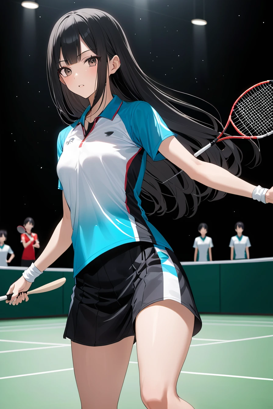 Black hair long straight Straight Hair Smooth and straight hair Straight bangs Badminton Wear Badminton match 体にぴったりのBadminton Wear