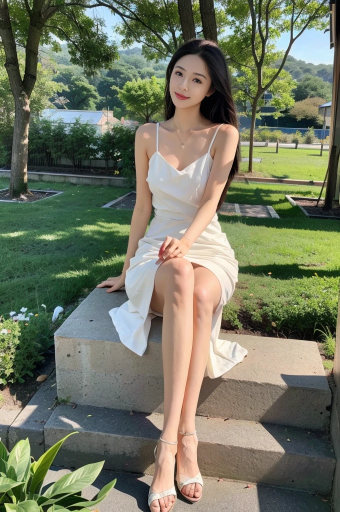 ，masterpiece, best quality，8K, ultra highres，Reallightandshadow，Cinema lenses，(beautidful eyes:1.1)， ((The scene is，The upper part of the body))，dynamicposes，On a green meadow，A gentle goddess came with a gentle step。She wore a white dress，A gentle breeze blows，The skirt dances lightly。The sun shines through the leaves on her hair，Reflecting her clear eyes and gentle smile。Colorful butterflies flew around her，Flowers bloomed at her feet，It was as if nature was cheering for her。