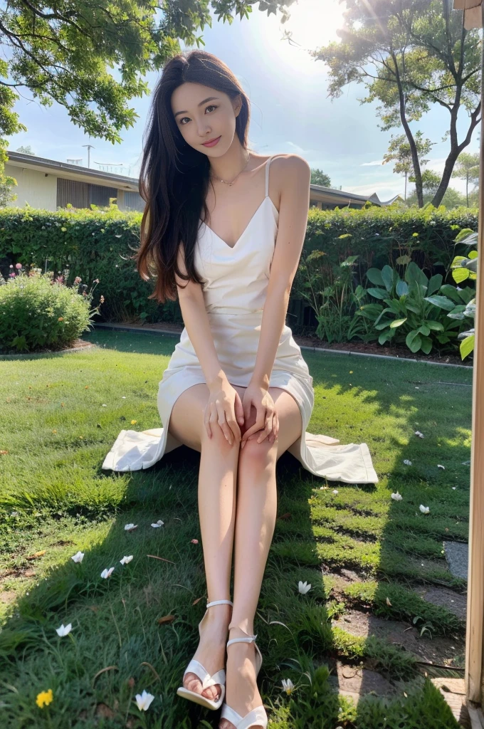 ,masterpiece, best quality,8K, ultra highres,Reallightandshadow,Cinema lenses,(beautidful eyes:1.1), ((The scene is,The upper part of the body)),dynamicposes,On a green meadow,A gentle goddess came with a gentle step。She wore a white dress,A gentle breeze blows,The skirt dances lightly。The sun shines through the leaves on her hair,Reflecting her clear eyes and gentle smile。Colorful butterflies flew around her,Flowers bloomed at her feet,It was as if nature was cheering for her。