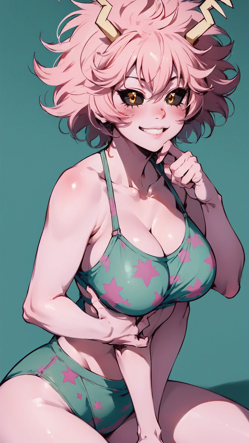 (best quality:1.3), (4k quality), 1 mature woman, Mina Ashido by boku no hero, , ((Detailed face)), (blush), whole body, large smile