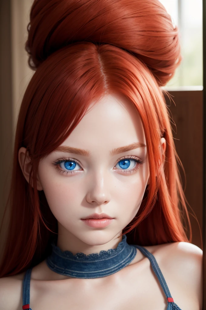 Make a red-haired girl with blue eyes 