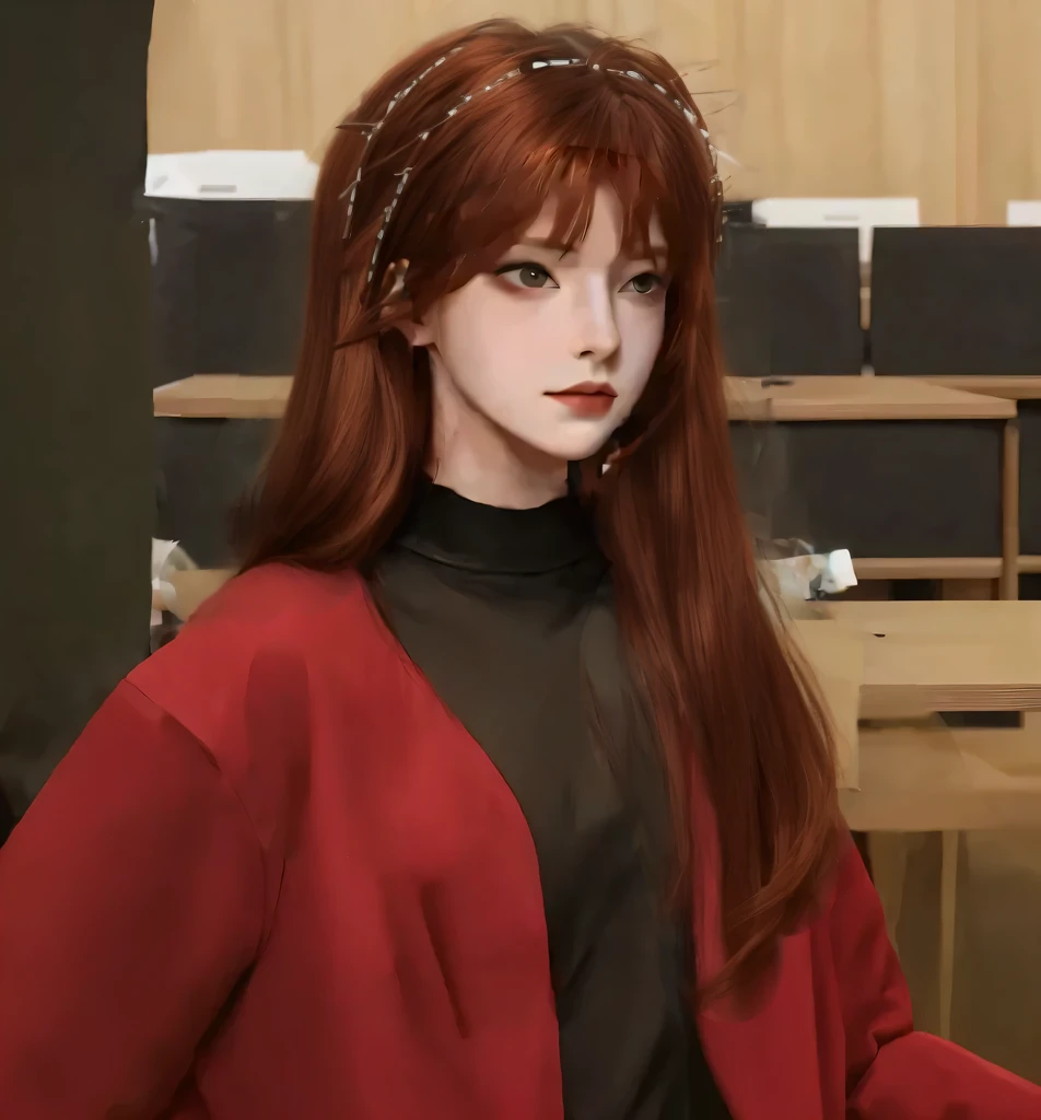 Hairpins on the head，Reddish brown hair