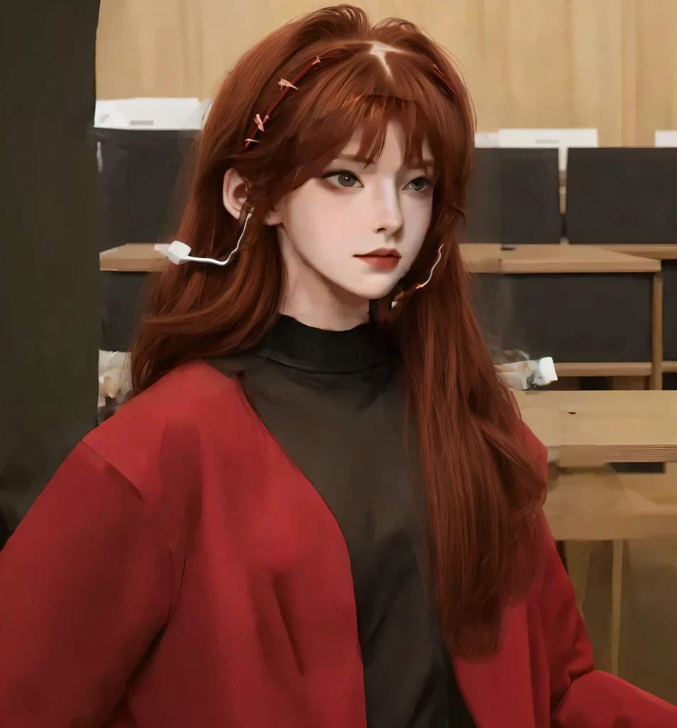Hairpins on the head,Reddish brown hair
