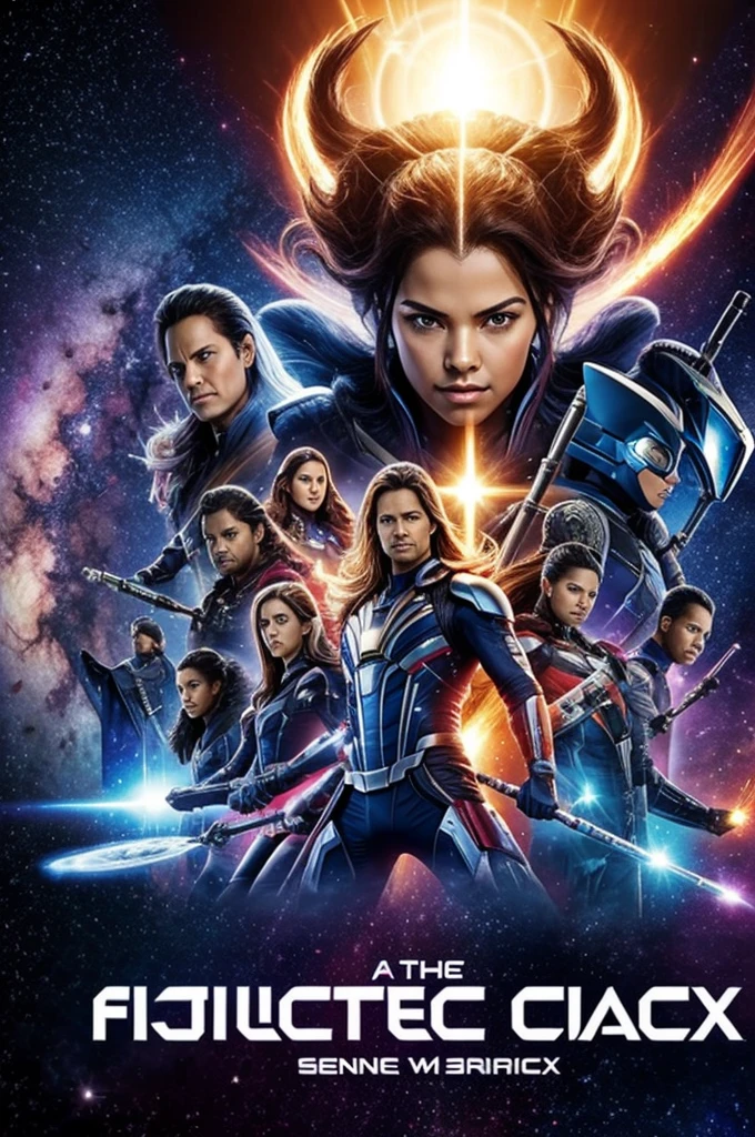 Movie Poster - poster of a movie with the big ((title "Dimensional Rumble")), featuring a mesmerizing scene where an interdimensional battle royale with warriors from different eras and realms collide in a shifting arena of ancient city ruins, cybernetic samurais, sorceresses, steampunk engineers, and alien shapeshifters engage in a cosmic showdown as reality itself hangs in the balance.