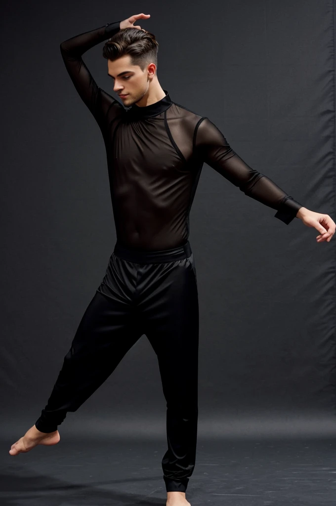 Create a costume for a dance that has black transparency for men