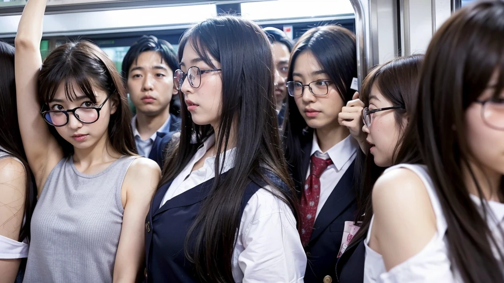 Japan人.Japan.girl..Primary school summer.Sweaty.Armpit sweat.Small breasts.Wear glasses.Long Hair.Only female passengers