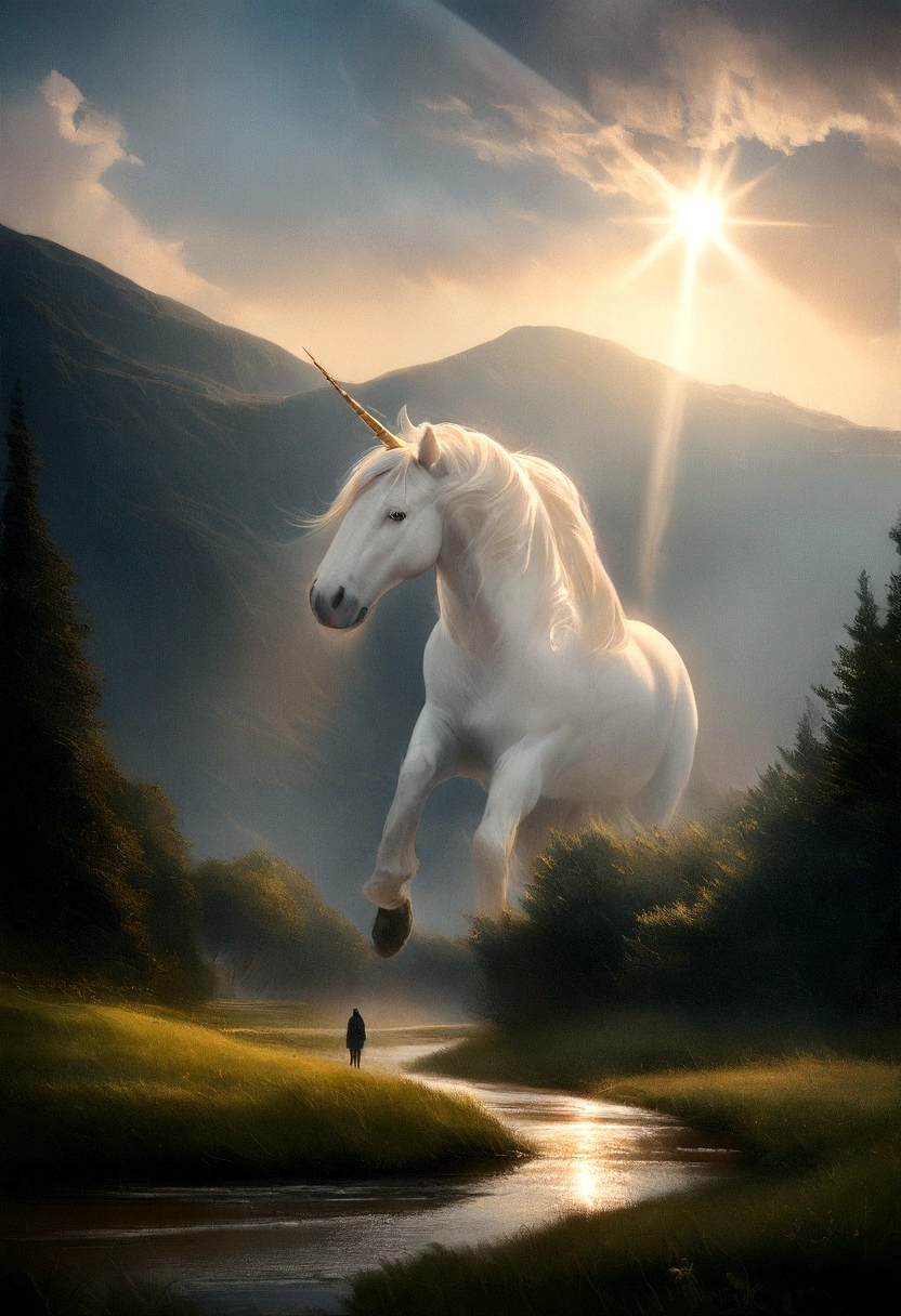 Landscape Photography, Unsplash, Extremely detailed, High detail, Analog Film, Analog Lighting, Natural light, 4K Photos, 8K Photo, ハイパーrealism, Impressionism, Romanticism, Conceptual Art, Surrealism, realism, Cinema Lighting, Shine, Shine光, God's Rays, unicorn