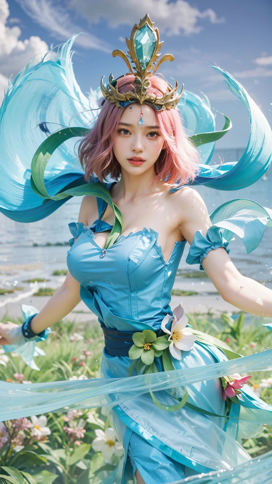 a close up of a 4 girls ,pink hair , big booobs , shadowbringers cinematic, 4 k detail fantasy, a beautiful fantasy empress, game cg, xianxia fantasy, xianxia hero, 2. 5 d cgi anime fantasy artwork, cinematic goddess close shot, ruan jia and artgerm, wow 4 k detail fantasy, hyper-detailed fantasy character, high definition, hyper- detailed,perfect, fantastic, detailed facial and body skin texture, detailed vagina (pussy), detailed costume (outfit),not different, detailed jewelry and knick-knacks.