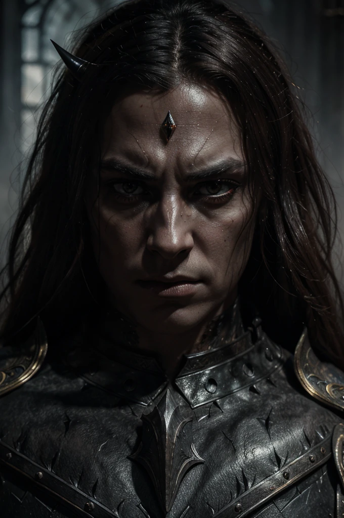 a highly detailed portrait of sauron the dark lord, dark fantasy, striking intense gaze, sharp facial features, piercing eyes, intimidating presence, ornate armor, menacing aura, dramatic shadows, cinematic lighting, ultra-realistic, 4k, photorealistic, masterpiece