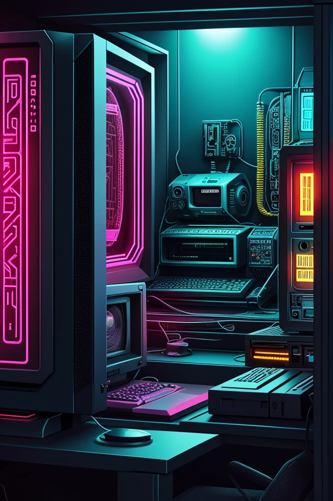 Create a retro cyberpunk computer drawing