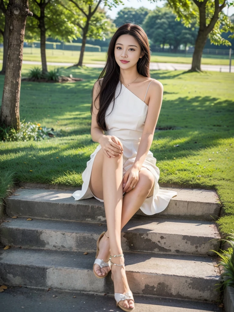 ，masterpiece, best quality，8K, ultra highres，Reallightandshadow，Cinema lenses，(beautidful eyes:1.1)， ((The scene is，The upper part of the body))，dynamicposes，On a green meadow，A gentle goddess came with a gentle step。She wore a white dress，A gentle breeze blows，The skirt dances lightly。The sun shines through the leaves on her hair，Reflecting her clear eyes and gentle smile。Colorful butterflies flew around her，Flowers bloomed at her feet，It was as if nature was cheering for her。