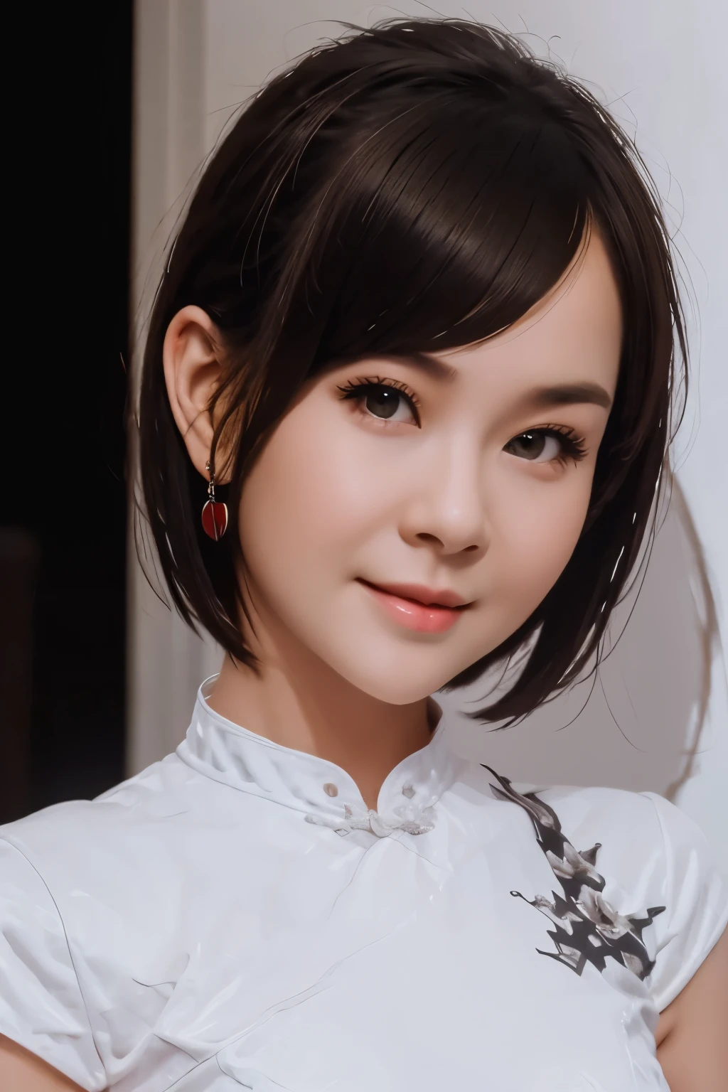 96
(A 20-year-old female,Standing), (surreal), (High level of image quality), ((short hair:1.46)), (smooth black hair), (gentle smile), (shut your mouth)