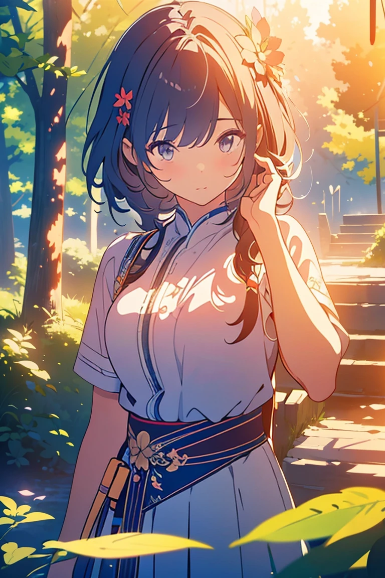 Masterpiece, best quality, (very detailed CG unity 8k wallpaper) (best quality), (best illustration), (best shadows) Nature', blue sea,delicate leaves petals of various colors falling in the air light Tracking, super detailed