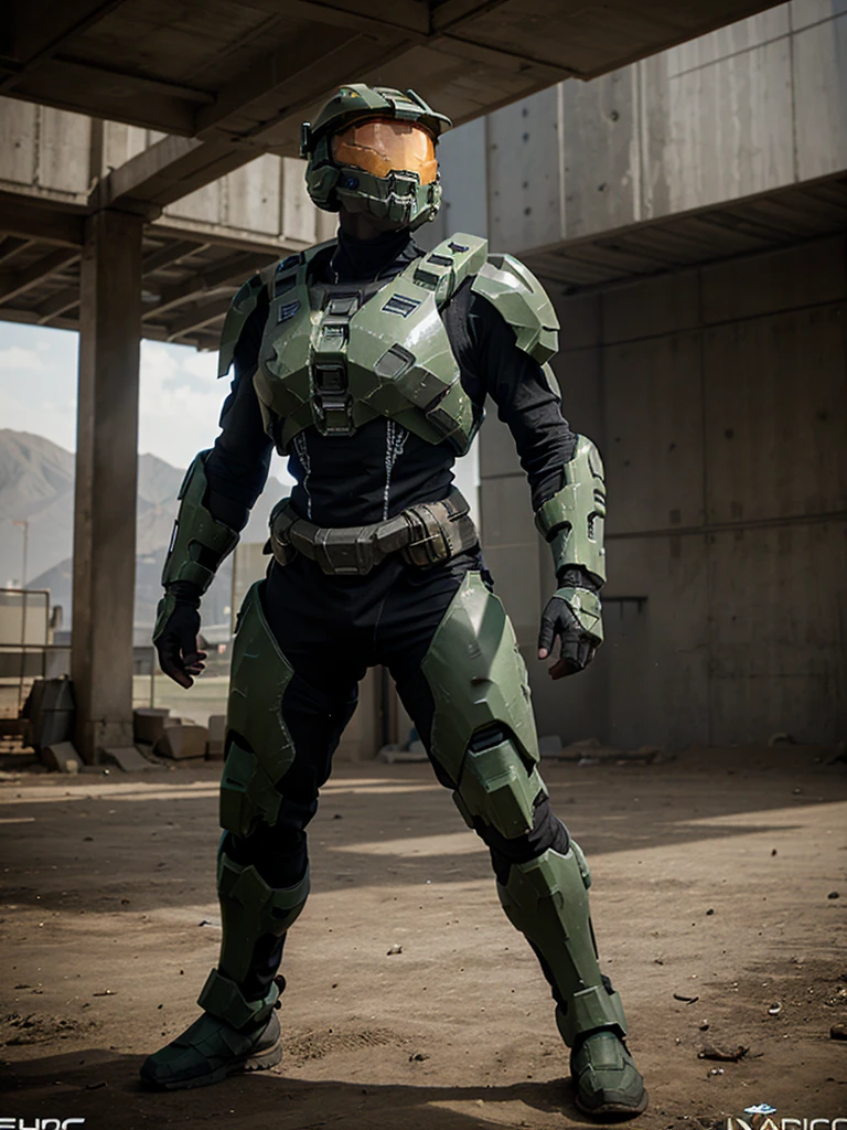 Have a character from the world of Halo posing, epic 