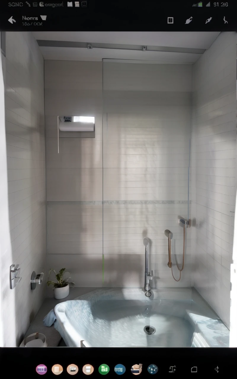 Public bathroom with shower , vessel, sink and window