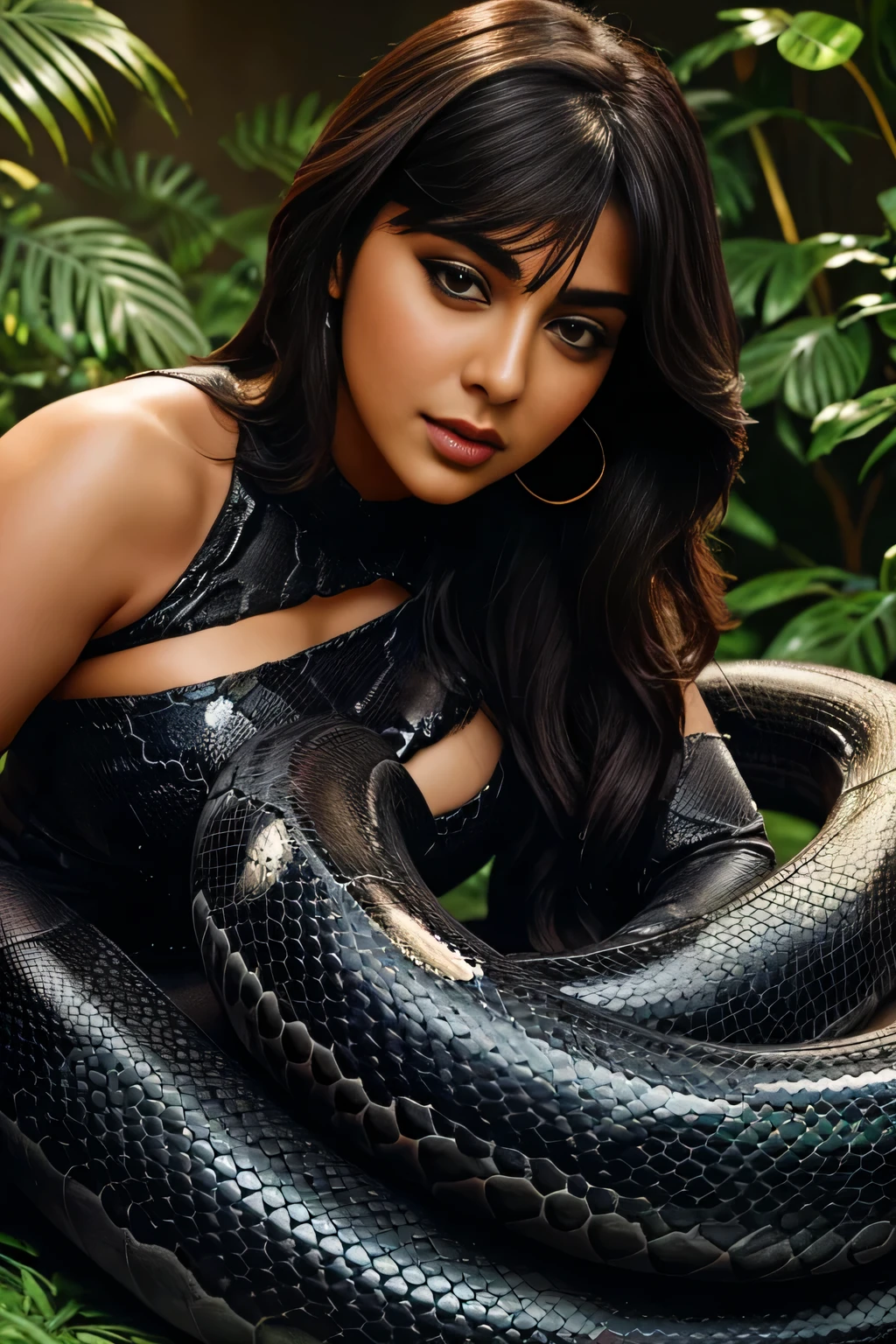 Hansika Motwani is a black color anaconda serpent. Black color serpant. Real snake or serpent