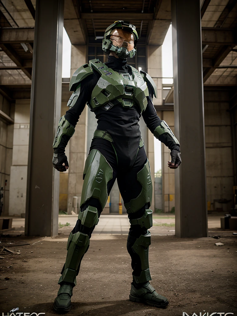 Have a character from the world of Halo posing, epic 