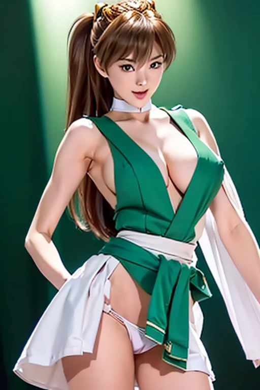masterpiece、3d、Realistic、Ultra-microphotography、Detailed and of the highest quality、Ultra-detailed CG Unity 8k wallpaper、full:1.3、stand、From below、Showing white panties、Intricate details、(1 female,housewife)、、Dynamic English、((A gorgeous golden tiara on her forehead:1.4、Metallic green pleated mini skirt:1.2、Praying Miniskirt:1.3、Huge red bow on the chest:1.2、Black gloves on elbows:1.1、big black collar、Green sailor collar、Red brooch))、(Red eyes,SetsunaMeiou
hair_good,
Hot Wind of the Underworld)、(Sailor Pluto Single Hairpan
Tiara Sailor Warrior Uniforms Skirt Gloves),((Single Ponytail)),Luxurious gold decoration, Incredibly long dark green hair:1.2、Shiny beautifull straight long dark green hair,:1.2、Sailor Pluto uniform, (Sailor Warrior Uniforms、Exposing the upper arm:1.2、Sleeveless,Luxurious gold decorationが施された長い白いラテックス手袋:1.3、Very large pink ribbon on the back of the waist,:1.1、Green choker、 The cleavage is sexy and boldly large.、gold ring earrings,Shiny black long knee-high boots with luxurious gold embellishments)、(Ultra-thin, glossy white holographic leather for a snug fit:1.3,Bold sexy slender white high leg gravette swimsuit)、staff, Holding_staff, Key chain accessories at waist,((Preparing for battle))、Has a giant key wand,
((Dark Skin:1.2,Captivating smile、Very cute face、Facial details:1.5、bright Red eyes、A beautifull face、beautidfull eyes、Shining Eyes、Thin lips:1.3、Thin, sharp, pale eyebrows,、Long and thick eyelashes、Double eyelashes))、Gorgeous giant white winged muscle:1.2、 Muscular Abs:1.2、Small face、Huge breasts、高身長でグラマラスな完璧なProfessionalポーション、Big breasts and small waist、Big Ass,Sexy model posing、毛穴が目stand、Perfect hands:1.5、Octane Rendering、Very dramatic photo、Strong natural light、sunlight、Exquisite light and shadow、DSLR Harp、concentrate:1.0、Maximum clarity and sharpness、(Dynamic Lightning Background:1.3、Divinity of the Underworld,The Divinity of Space and Time,Lightning space background, Pluto、moon明かり、moon、Moving Background、Detailed Background)Breathtaking One Girl, (Sailor Warrior Uniforms), . Award-winning, Professional, Very detailed