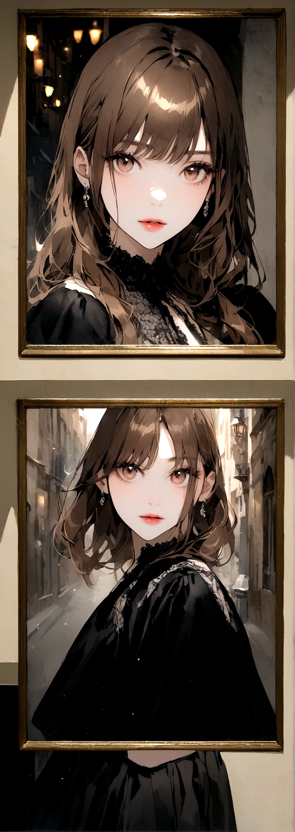 Wearing a black skirt、Has long, straight brown hair、Photo of a beautiful Italian woman with light makeup