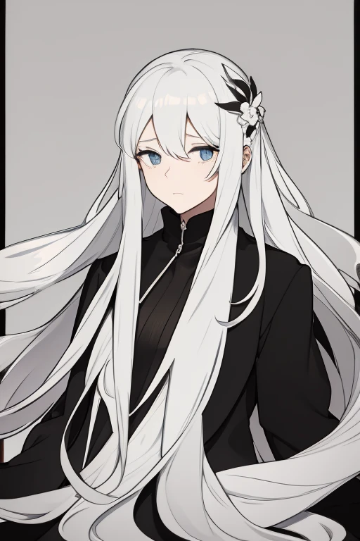 , long white hair, with glue , in black and white