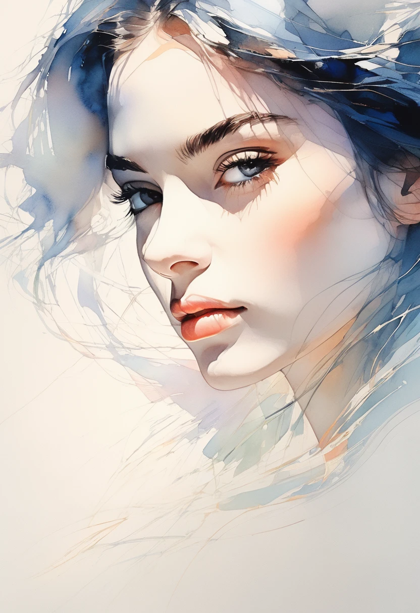Highest quality, High resolution, masterpiece:1.2), Very detailed, Actual:1.37, Black ink sketch, Smooth lines, Expressive facial expressions and gestures, Simple Background, Enhance light and shadow and spatial perception, Plenty of negative space, Young girl.Ink portrait,Smooth lines,Expressive facial features,Subtle emotions,Ink strength comparison,Simple Background,Enhance light and shadow,Wide々And,Plenty of negative space,Peaceful atmosphere,Peaceful atmosphere,feels like a dream,Delicate yet fascinating details,pastel colour,Calm and introspective,An elegant gesture,Gentle Movement,Calm and innocent,Elegant Whisper,quiet and elegant,The Shining,Sublime Beauty,Vector illustration,Black and White,natural&organic,Nourish、Calming the mind,Sublime simplicity,Mysterious charm.Hair fluttering in the wind