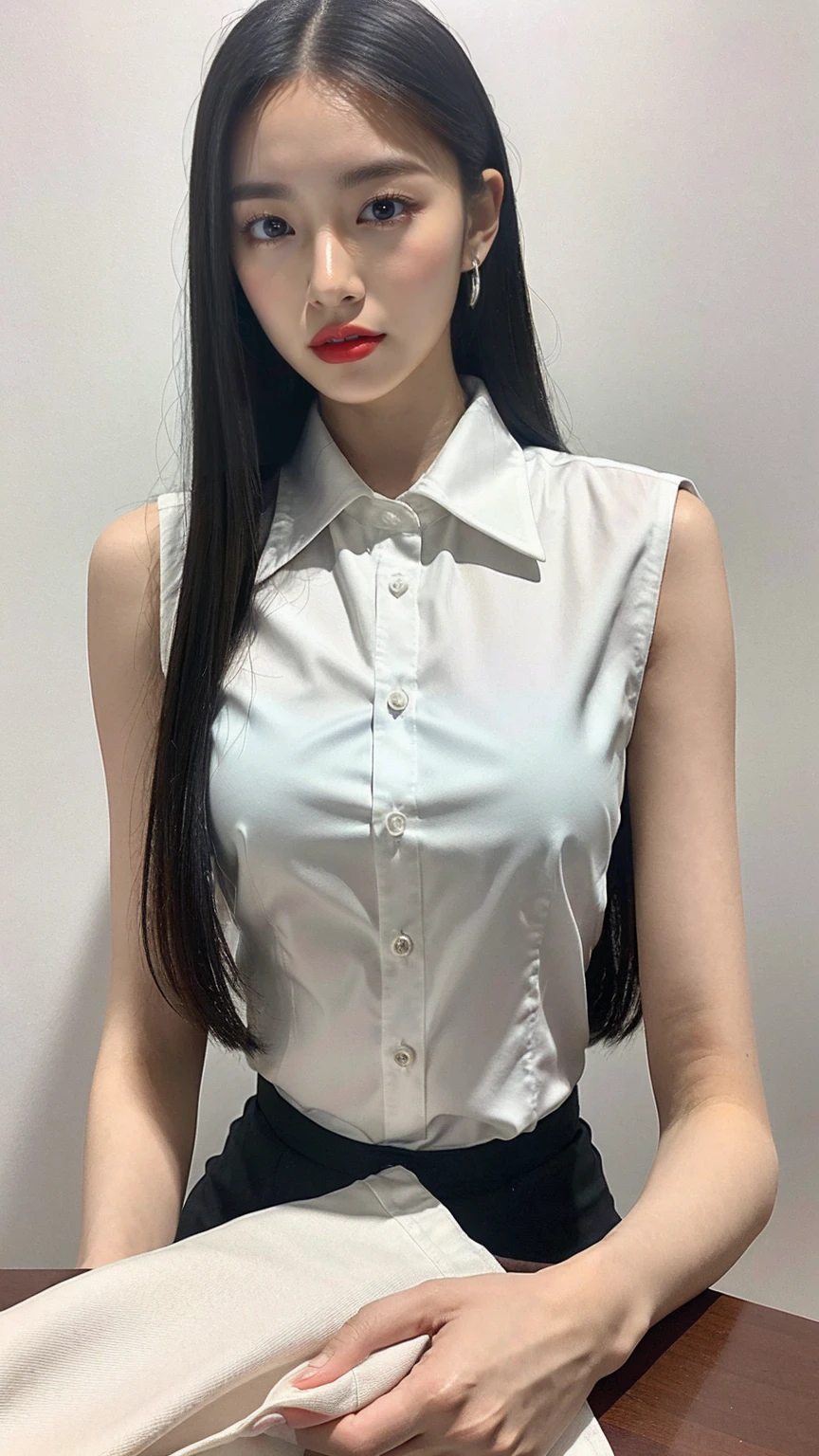 (Tabletop、Highest quality、8K、Award-winning works、Ultra-high resolution)、One beautiful woman、(The most elegant sleeveless button-up collar blouse made of polyester.:1.2)、(White Sleeveless Polyester Blouse:1.2)、that&#39;s right、(Bare arms:1.1)、(Show me your armpits:1.1)、(Exposing hairy armpits:1.5)、(Very long and thick armpit hair:1.5)、(Long armpit hair is visible in large amounts:1.5)、(very bright and vivid:1.1)、(Very bright and beautiful skin:1.1)、(Voluptuous body:1.2)、(Very large breasts:1.2)、(Accentuate your body lines:1.1)、wood々Beautiful sunlight shining through the gap、Great cinema lighting、Strongly blurred background of a large park、(Accurate ???????:1.2)、Ultra HD Hair、Ultra-high resolutionの完璧な美しい歯、Ultra-high definition beauty face、Ultra HD Hair、Ultra HD Shining Eyes、輝くUltra-high resolutionの美肌、Ultra-high resolutionの艶やかな唇、Great cinema lighting、Most romantic、The best smile、(Face close-up:1.3)、(Woman close up&#39;Face with armpit hair:1.3)