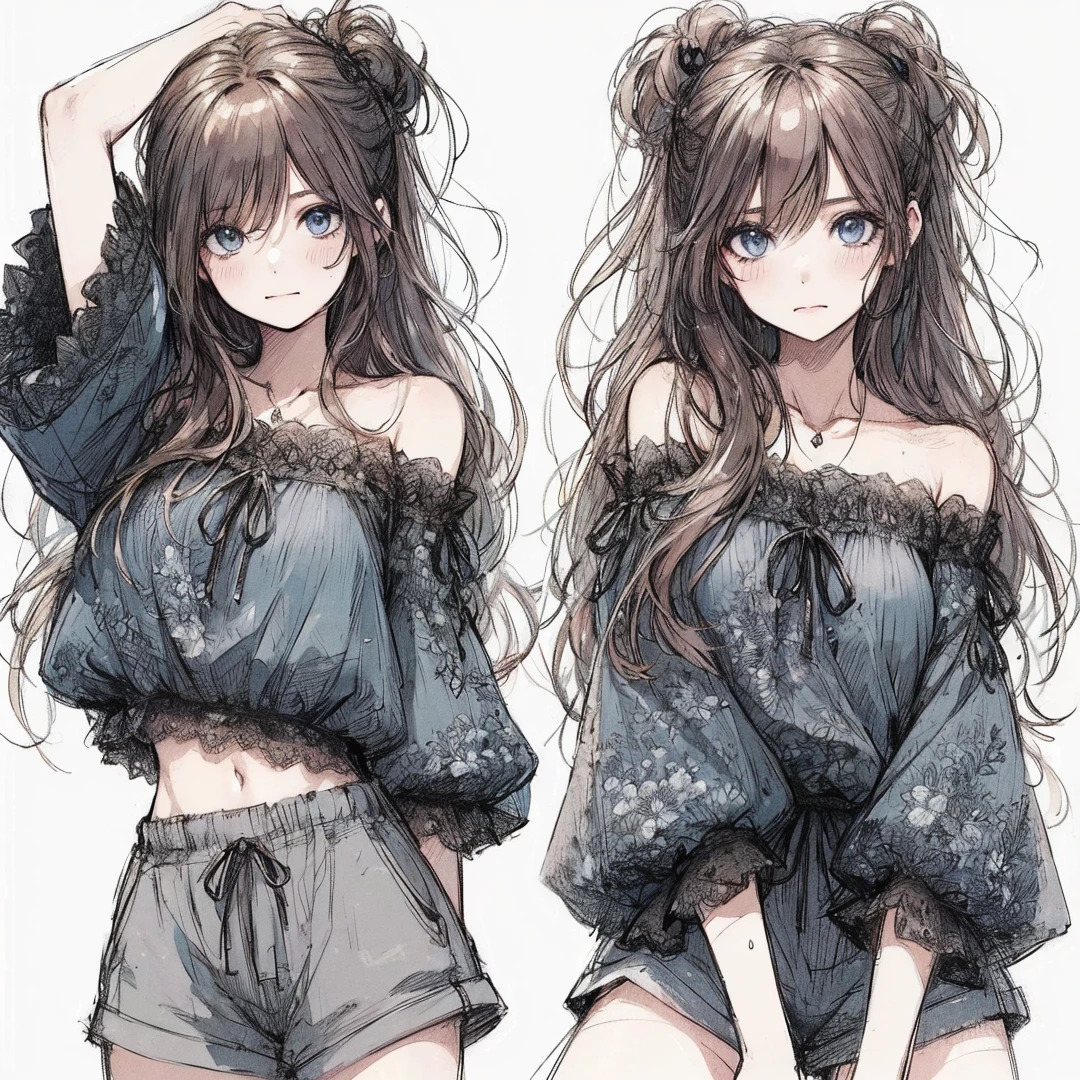 Official art using high-quality hand-drawn watercolor sketch techniques. (best quality,4k,8k,highres,masterpiece:1.2),ultra-detailed,beautiful detailed eyes,A girl with beautiful eyes, everyone, beautiful anime girl, cute anime girl, smooth anime art, anime style, elegant colors, soft lighting, delicate beautiful wet eyes, very coquettish, (beautiful large breast:1.2), (correct hands:1.2),