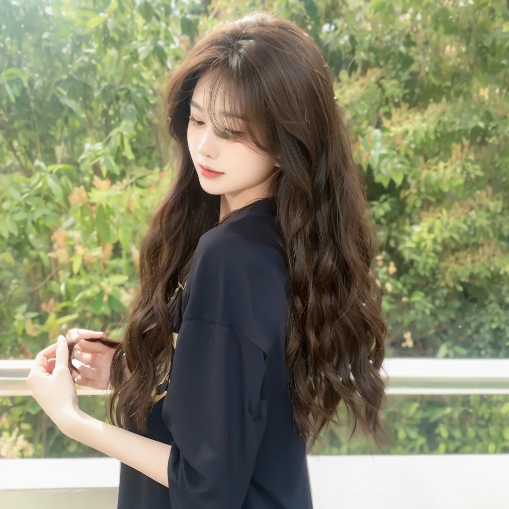 Corn perm long curly hair,Natural and beautiful hair,Cool brown hair,Beautiful and comfortable background