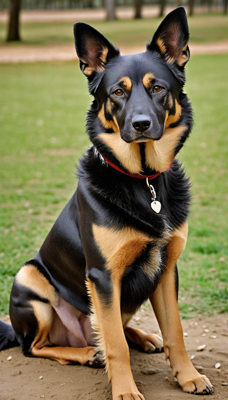 There is no one, realistic photo, photo realism, realism, Crubru de Portugal(Castro Laboreiro Dog), perfect composition, intricate details, Very sharp, masterpiece, profile, high resolution, looking at the viewer, Full body photo in the dog park