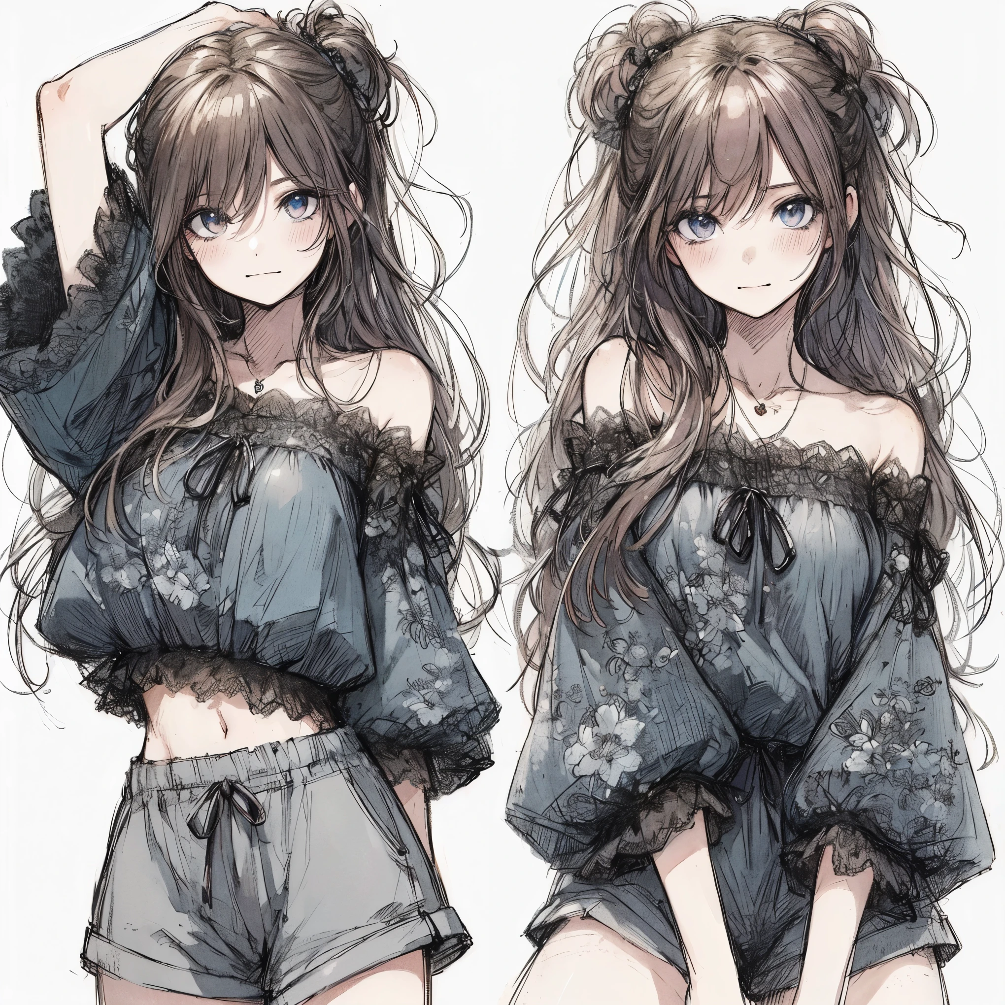 Official art using high-quality hand-drawn watercolor sketch techniques. (best quality,4k,8k,highres,masterpiece:1.2),ultra-detailed,beautiful detailed eyes,A girl with beautiful eyes, everyone, beautiful anime girl, cute anime girl, smooth anime art, anime style, elegant colors, soft lighting, delicate beautiful wet eyes, very coquettish, (beautiful large breast:1.2), (correct hands:1.2),