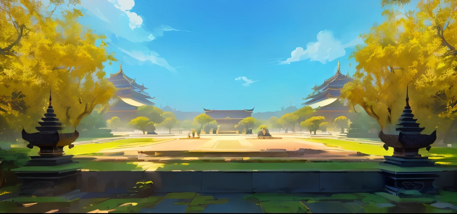 there is a painting of a courtyard with elephants stone, arena background, mobile game background, background art, background artwork, palace background, game background, temple background, volley court background, zen temple background, anime background art, royal garden background, amazing wallpaper, anime background, 2 d game art background, park background, anime scenery concept art, videogame background, Cassia fistula, far architect thailand