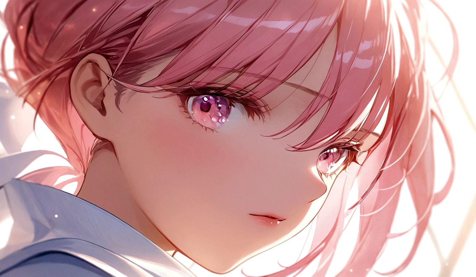 very close up of a woman's big, plump, glossy lips. white skin, soft lighting, pink lips, slightly parted lips.