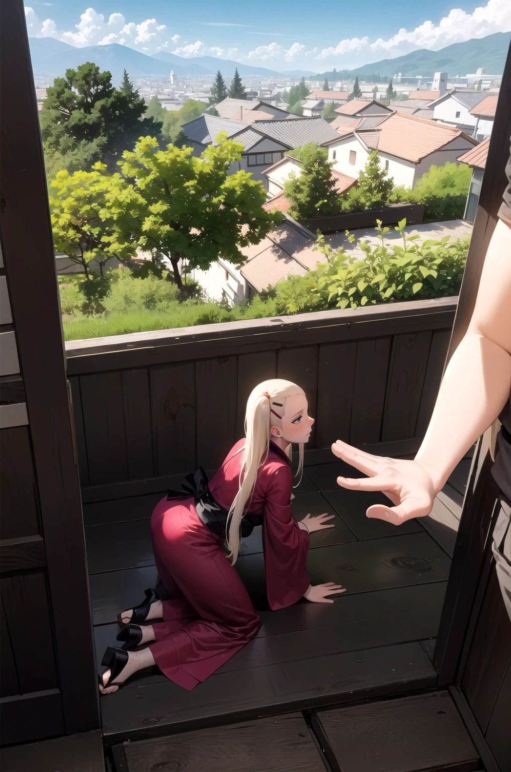 yamanaka ino, kimono, look at the view, on fight