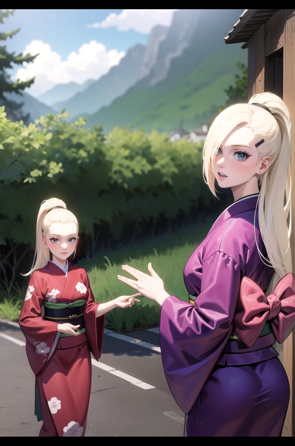 yamanaka ino, kimono, look at the view, on fight