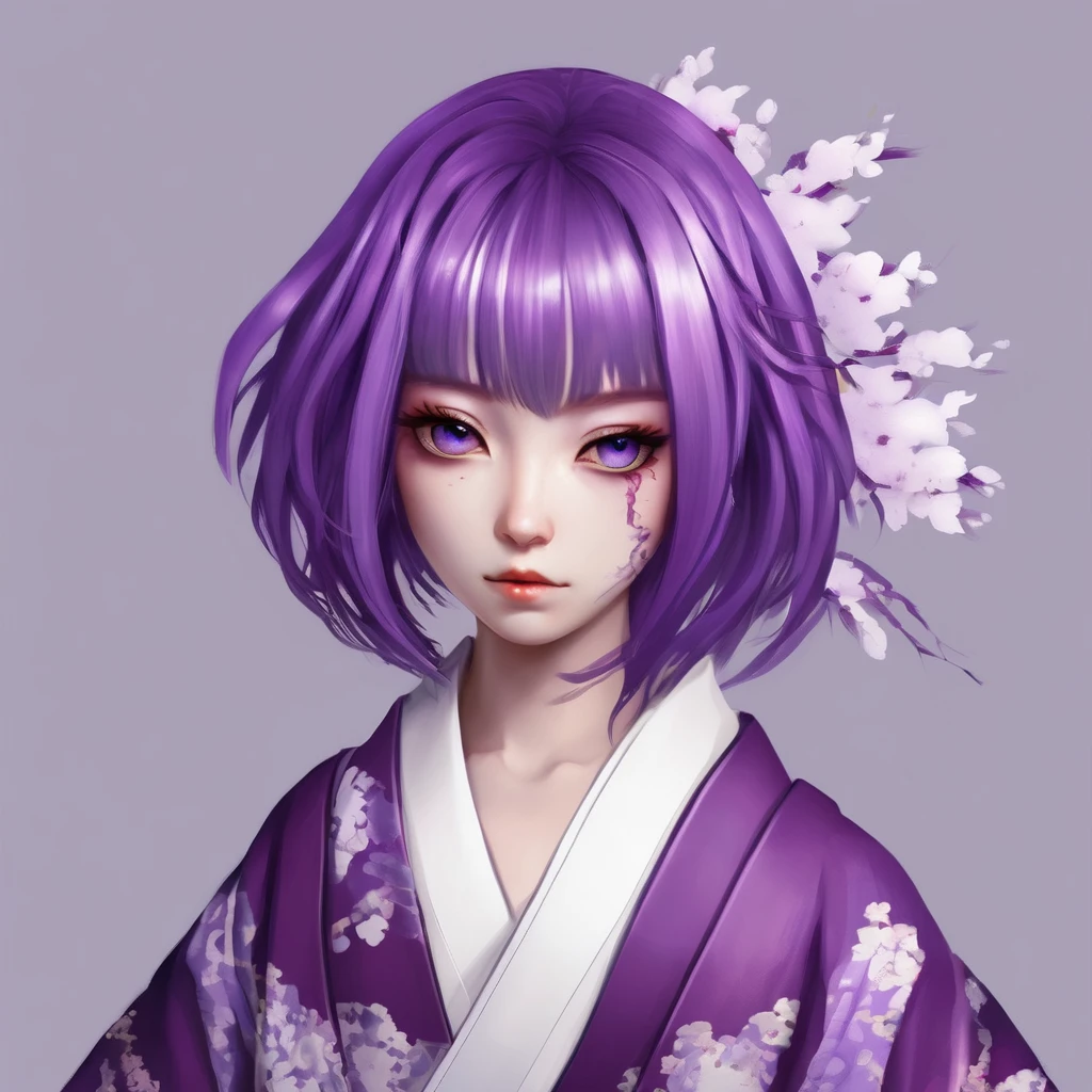 Casadora purple hair with purple and white haori with purple eye details