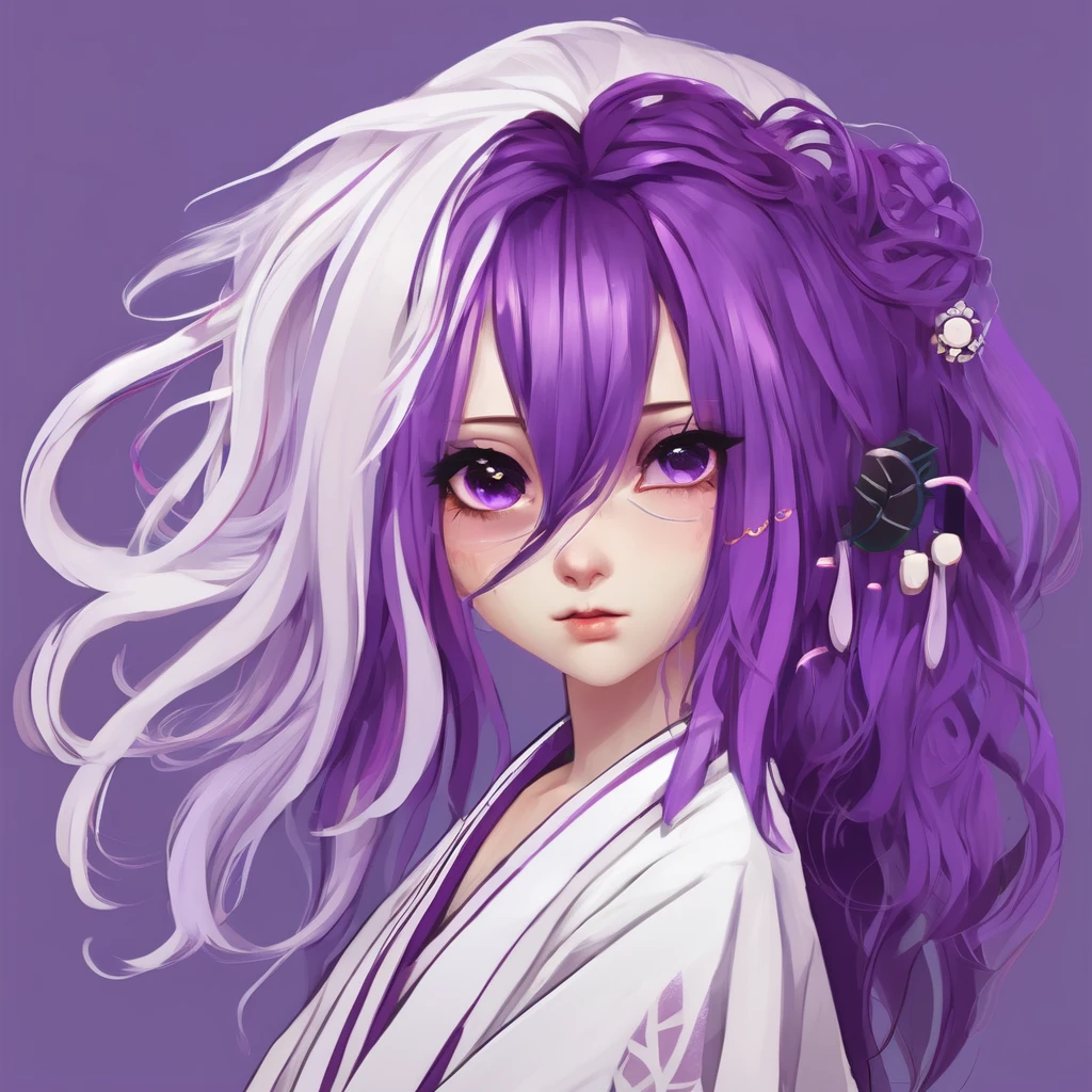 Casadora purple hair with purple and white haori with purple eye details