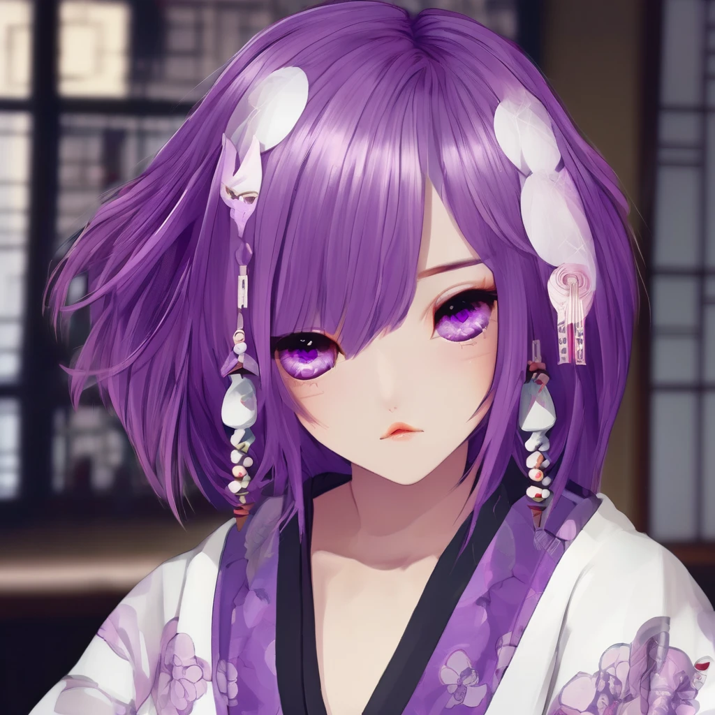 Casadora purple hair with purple and white haori with purple eye details