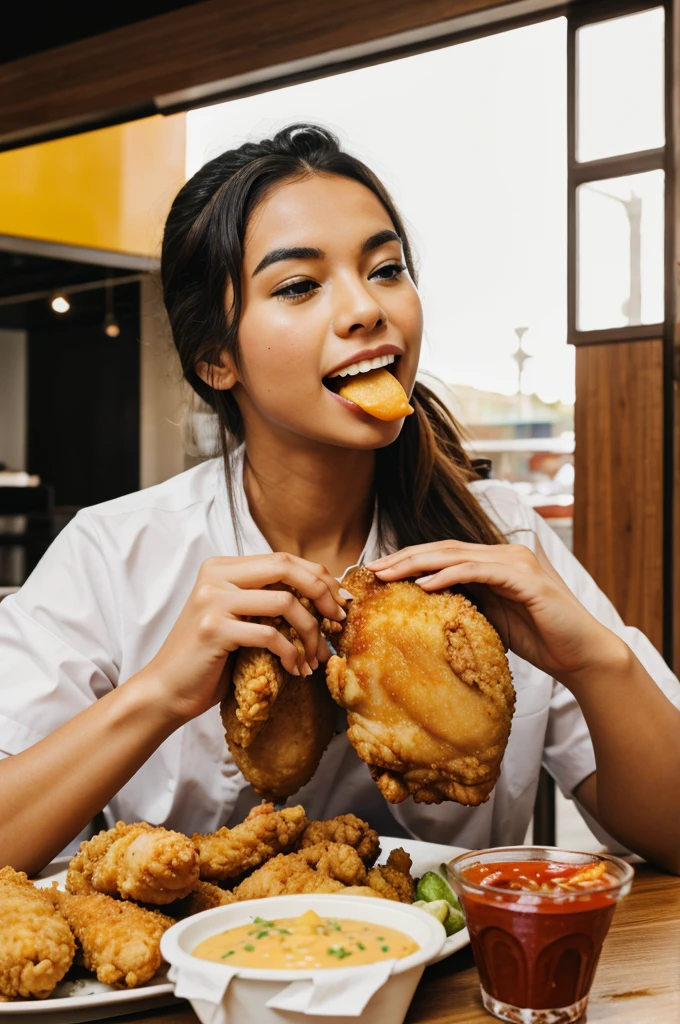 Eating fried chicken