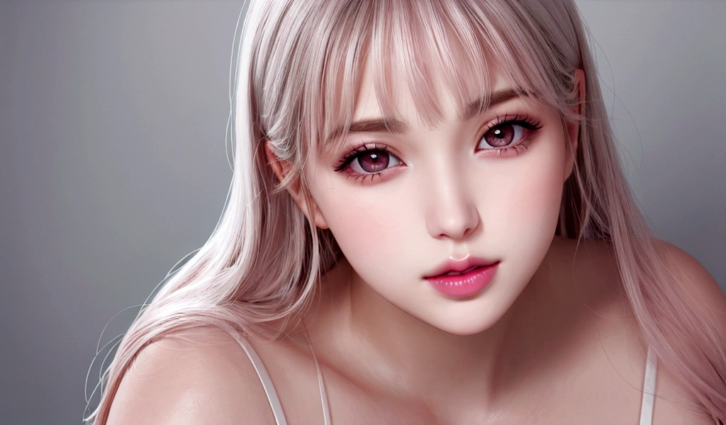 photo of a woman's big, plump, glossy lips. white skin, soft lighting, pink lips, slightly parted lips. close up,