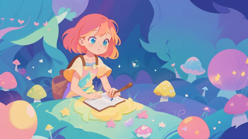 cute, witchy, kitchen, with bubbling cauldron, light colors, pastel colors, potions, books, magical mushrooms, watercolor illustration, inspired by Glen Keane, inspired by Lois van Baarle, disney art style, by Lois van Baarle, by Glen Keane, jen bartel, digital painting, beautiful digital illustration, fantasia otherworldly landscape plants flowers, beautiful, masterpiece, best quality, anime disney style, Glen Keane, jen bartel, golden ratio, perfection composition