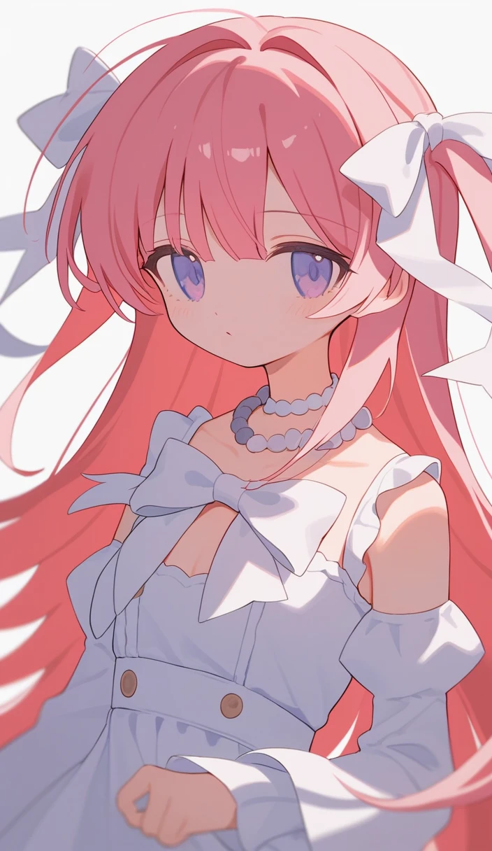 1 Girl,独自of,Long hair,Pink Hair,Separate sleeves,Bangs,简单of背景,Looking at the audience,upper body,Ribbon,bow,bowtie,Shut up,very Long hair,white Ribbon,white bow,hair Ribbon,粉红色of眼睛,Necklace,裸露of肩膀,White sleeves,无袖of,Fraction_9,Fraction_8_Direction_7_up,Expressive,score_of,(masterpiece, 最好of质量)mini skirt, Thighhighs