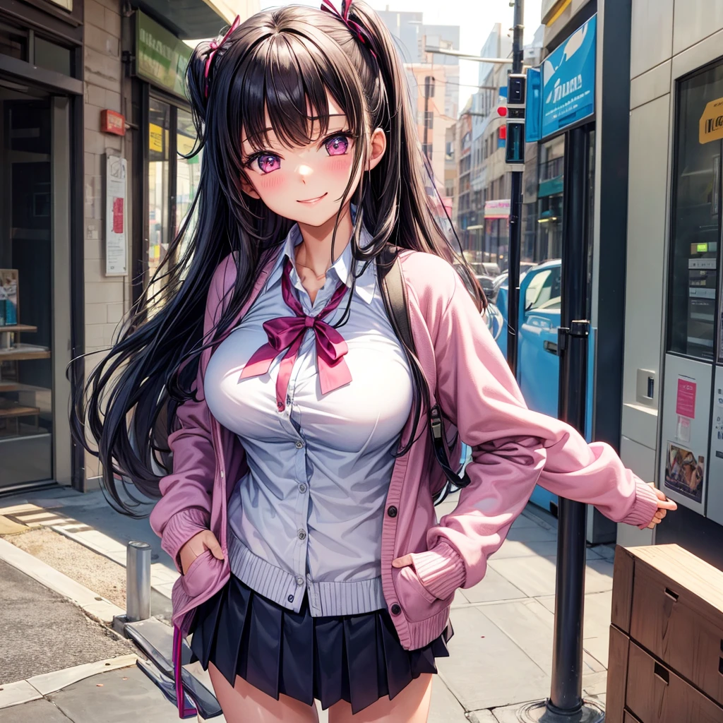 best quality,,smile,cardigan,Girls hugging each other,Evolution Fashion,future fashion,blazer,ribbon on uniform,mini skirt,high school girl,multiple girls are depicted,harem,idol group,photo shoot,long hair,wearing a cardigan,highest quality,big breasts,happy girl,horny girl,pink eyes,perfect face,standing position,I have my hands in my pockets,letting down one's Bangs,beautiful eyes,gym,girls hugging each other,smooth hair,multicolored hair colors,naughty girl,School,beautiful girl,beautiful girl,loose socks